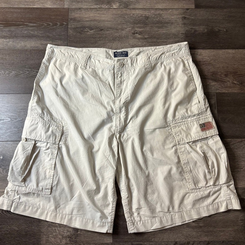 Polo Jeans Co Ralph Lauren Mens Cargo Shorts Off White RL Flag Size 40